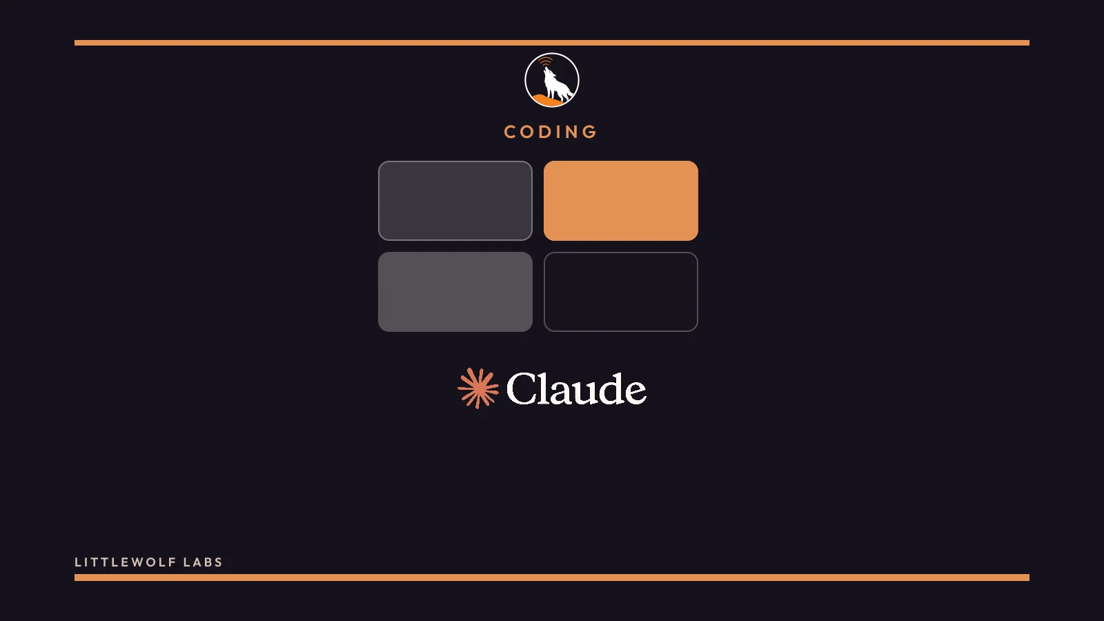 A navy build scene with the Claude wordmark and the label Coding.