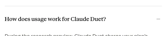 Claude Duet FAQ: a research preview on a waitlist for Claude Pro and Max subscribers in the US. Team and Enterprise plans are not included yet.