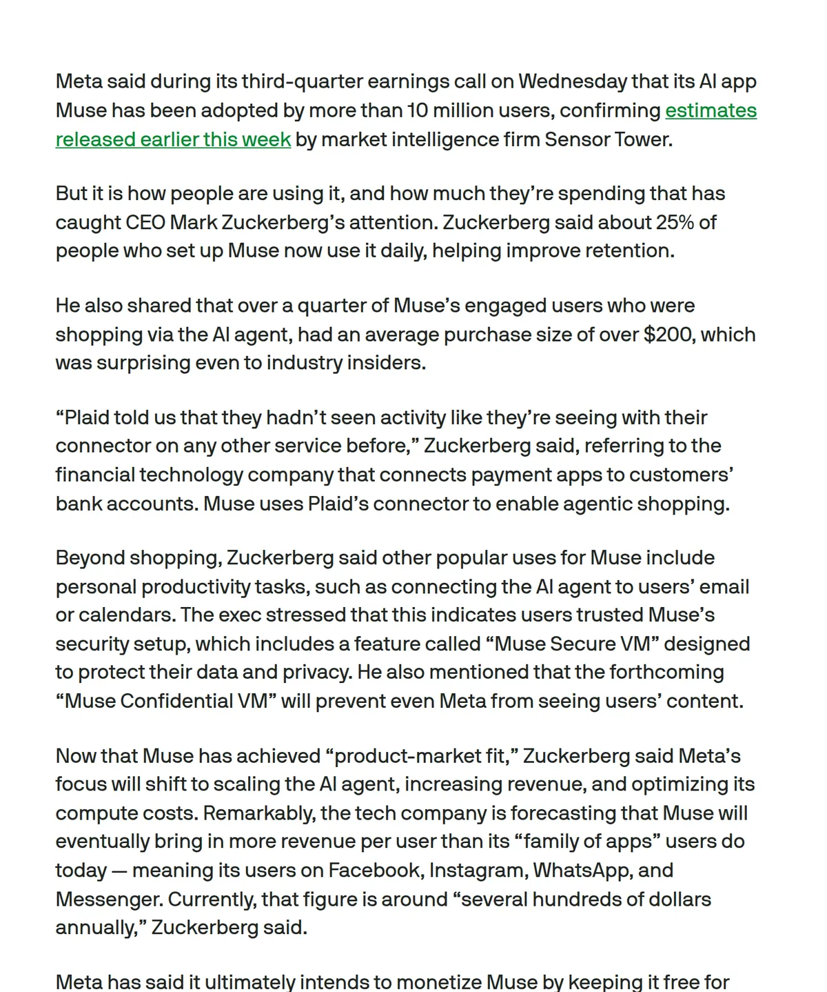 TechCrunch, October 21, 2026: more than 10 million people in the US and Canada set up Muse, about 25 percent use it daily, Meta expects to make it more than 10 times cheaper to run, and it is building capacity for more than a billion people.