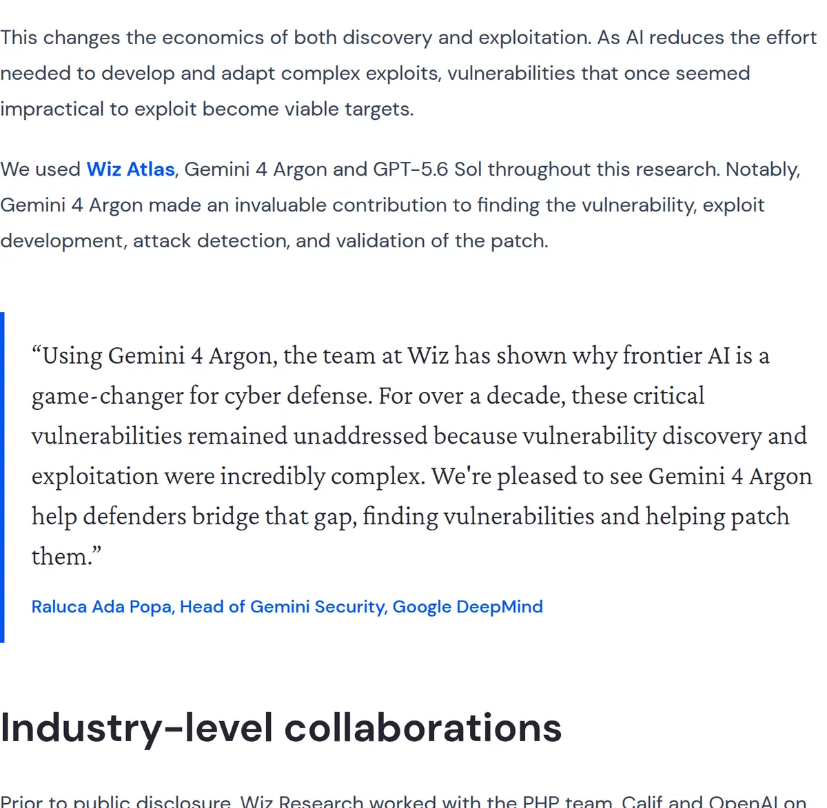 Wiz: We used Wiz Atlas, Gemini 4 Argon and GPT-5.6 Sol throughout this research.