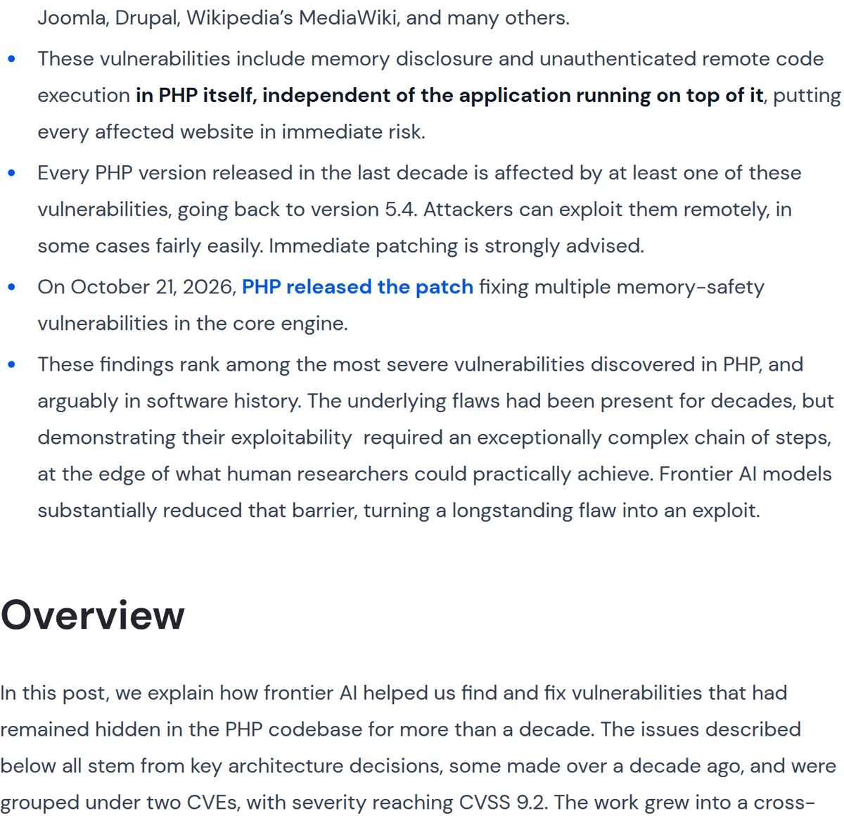Wiz executive summary: every PHP version released in the last decade is affected, going back to version 5.4.