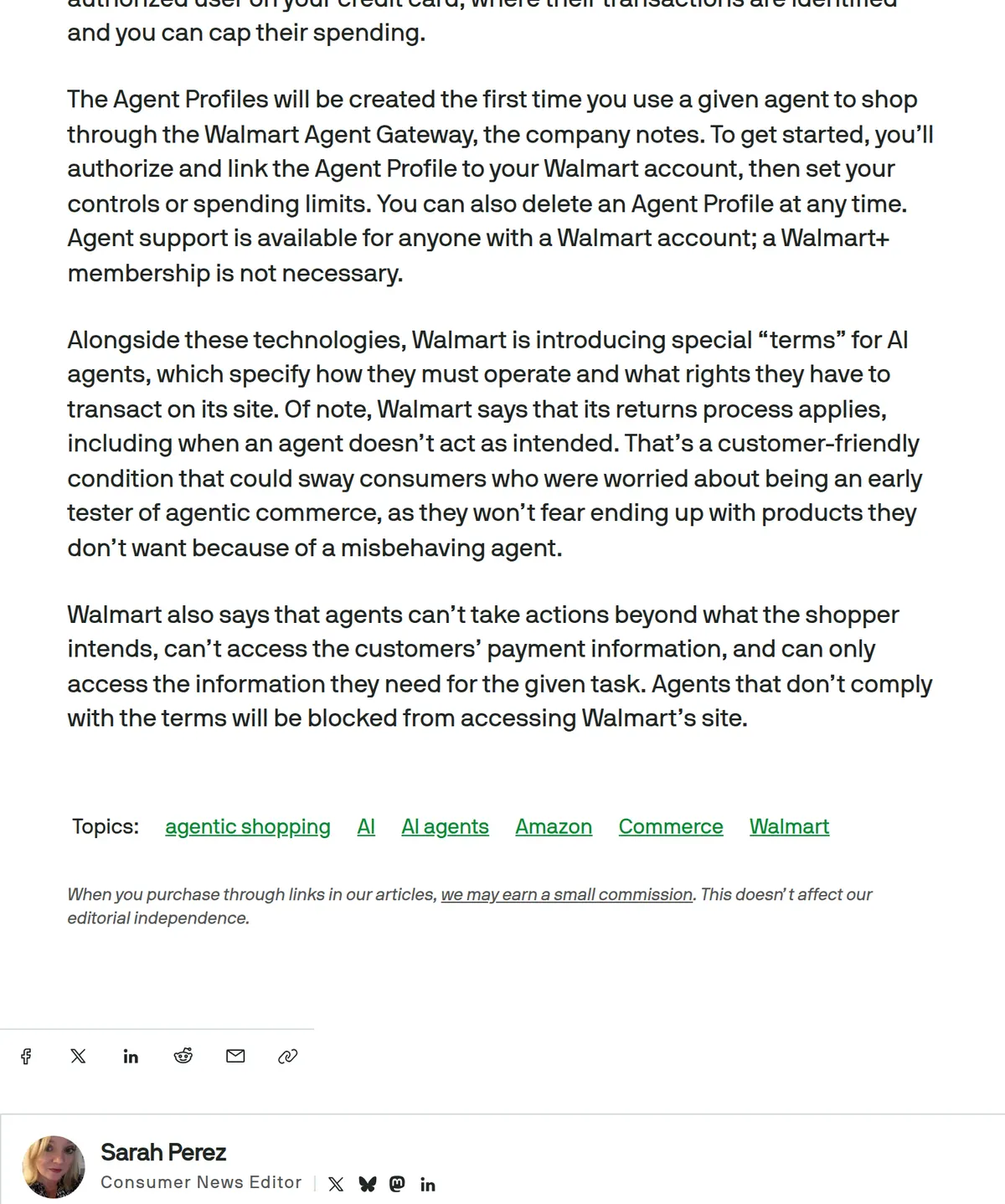 TechCrunch, October 21, 2026: Amazon has been blocking AI shopping agents, and a Walmart+ membership is not necessary.
