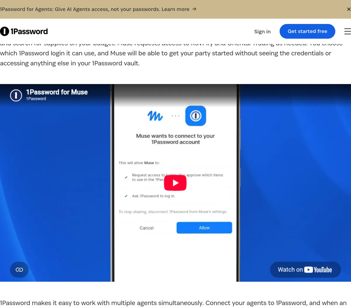 1Password blog, October 22, 2026: Muse and SpaceXSI Grok Bot rolling out over the coming days, other agents coming soon, no additional cost on 1Password.com, accounts on 1Password.eu and 1Password.ca not supported, and safeguards that vary by integration.