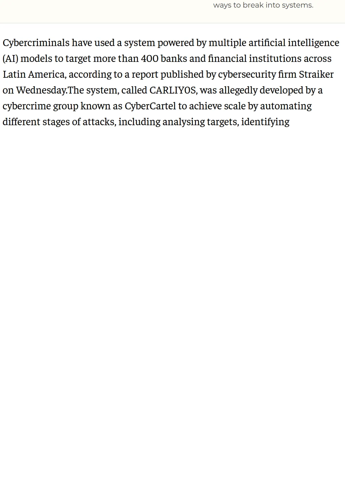 Economic Times: the report was published by cybersecurity firm Straiker on Wednesday.