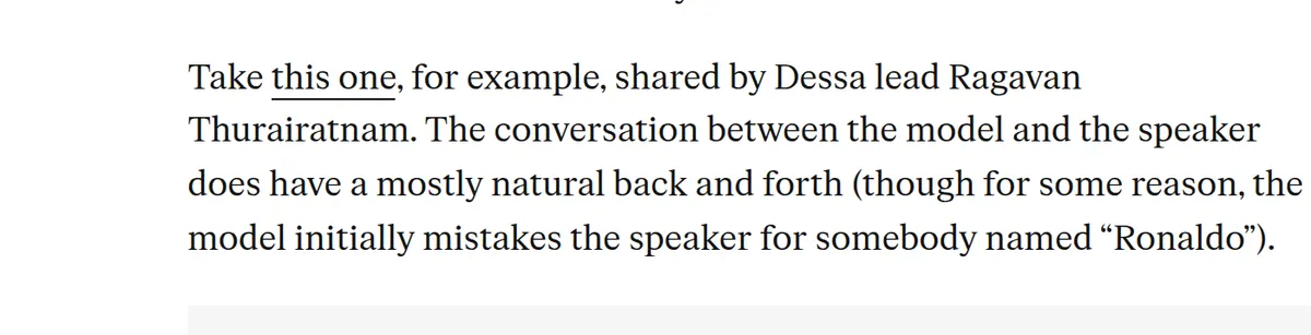 The Verge, October 23, 2026: in a Dessa demo the model mistakes the speaker for somebody named Ronaldo.