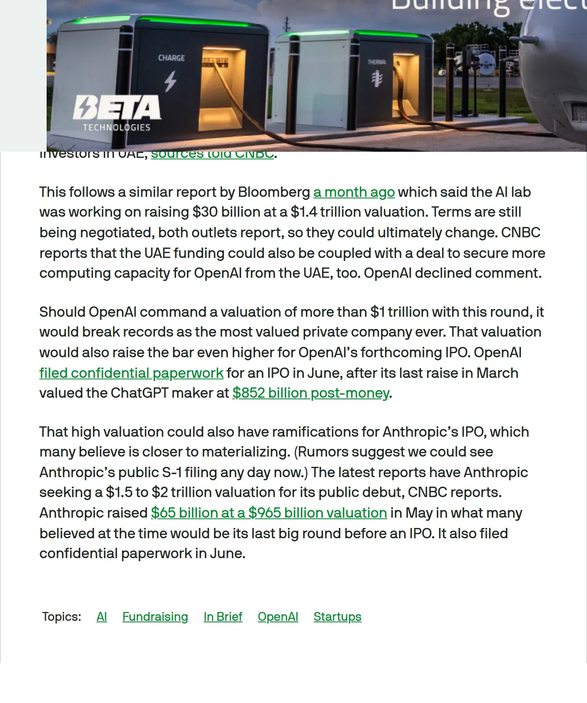TechCrunch, October 22, 2026: OpenAI is working on a new $30 billion raise at a $1.25 trillion valuation ahead of an IPO.