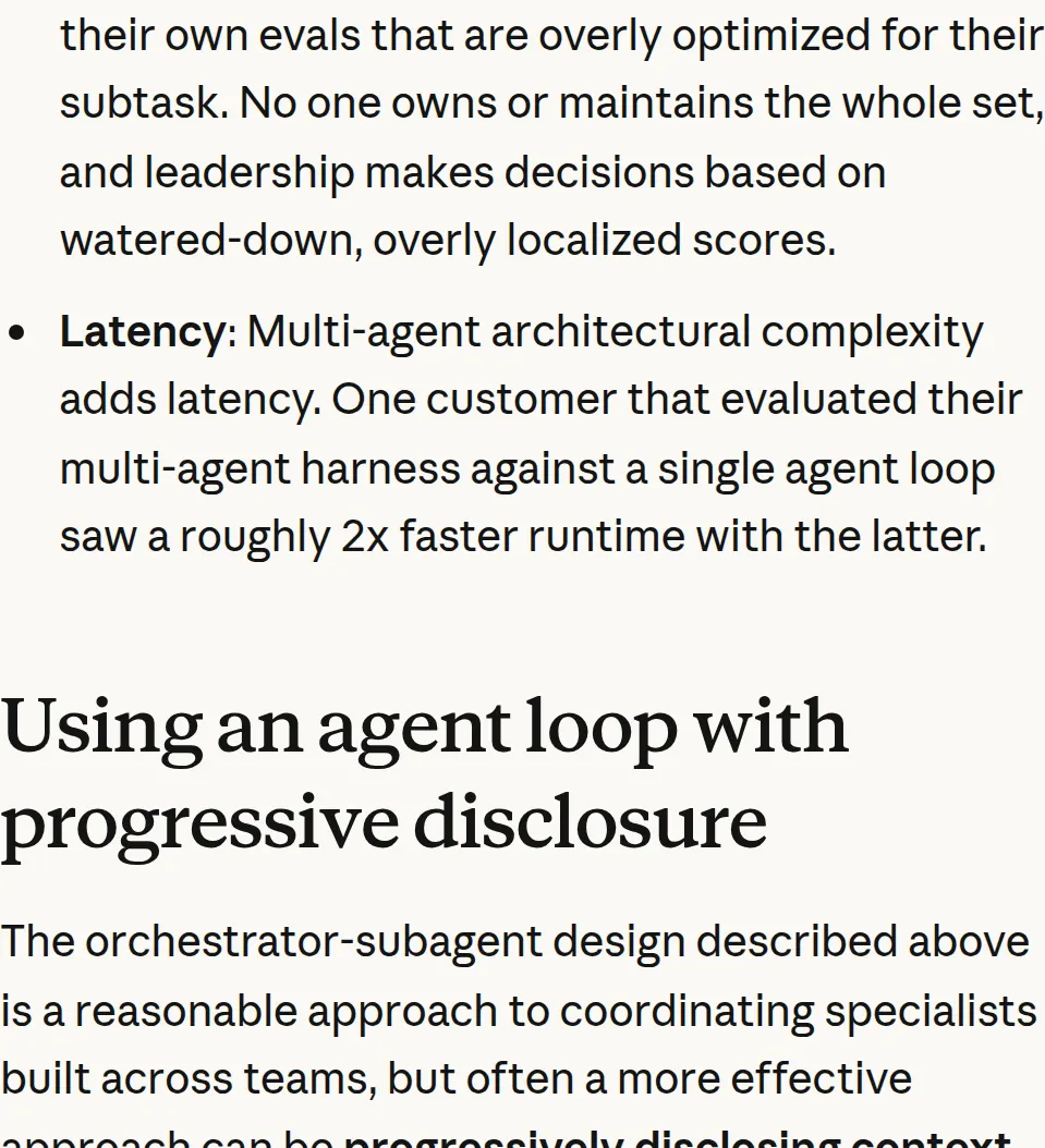 Claude, October 22, 2026: one customer saw a roughly 2x faster runtime with a single agent loop, and Claude Code's system prompt for more advanced models was reduced by over 80%.