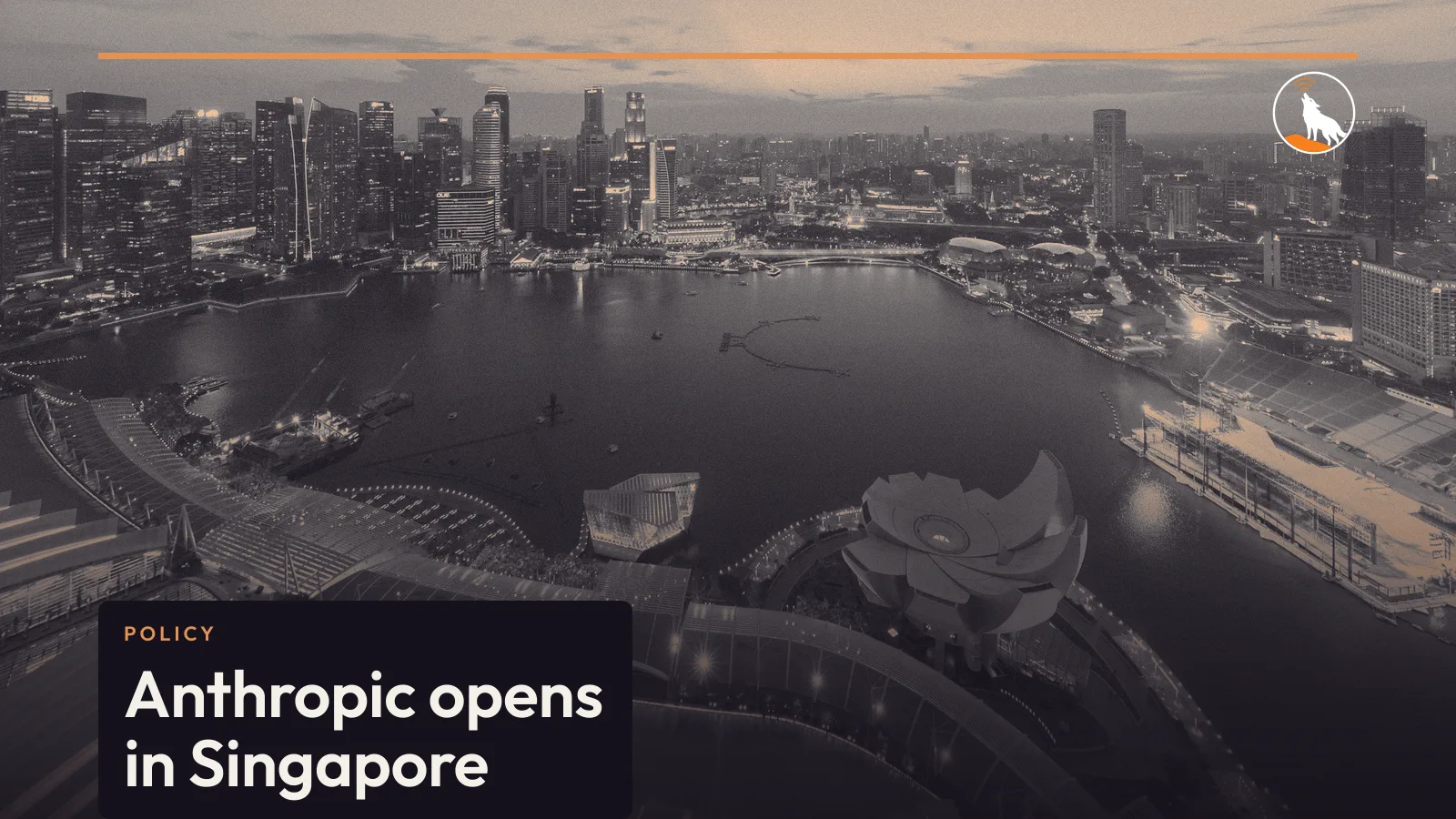 The Singapore skyline at dusk, graded navy and orange, with the title of the office story.