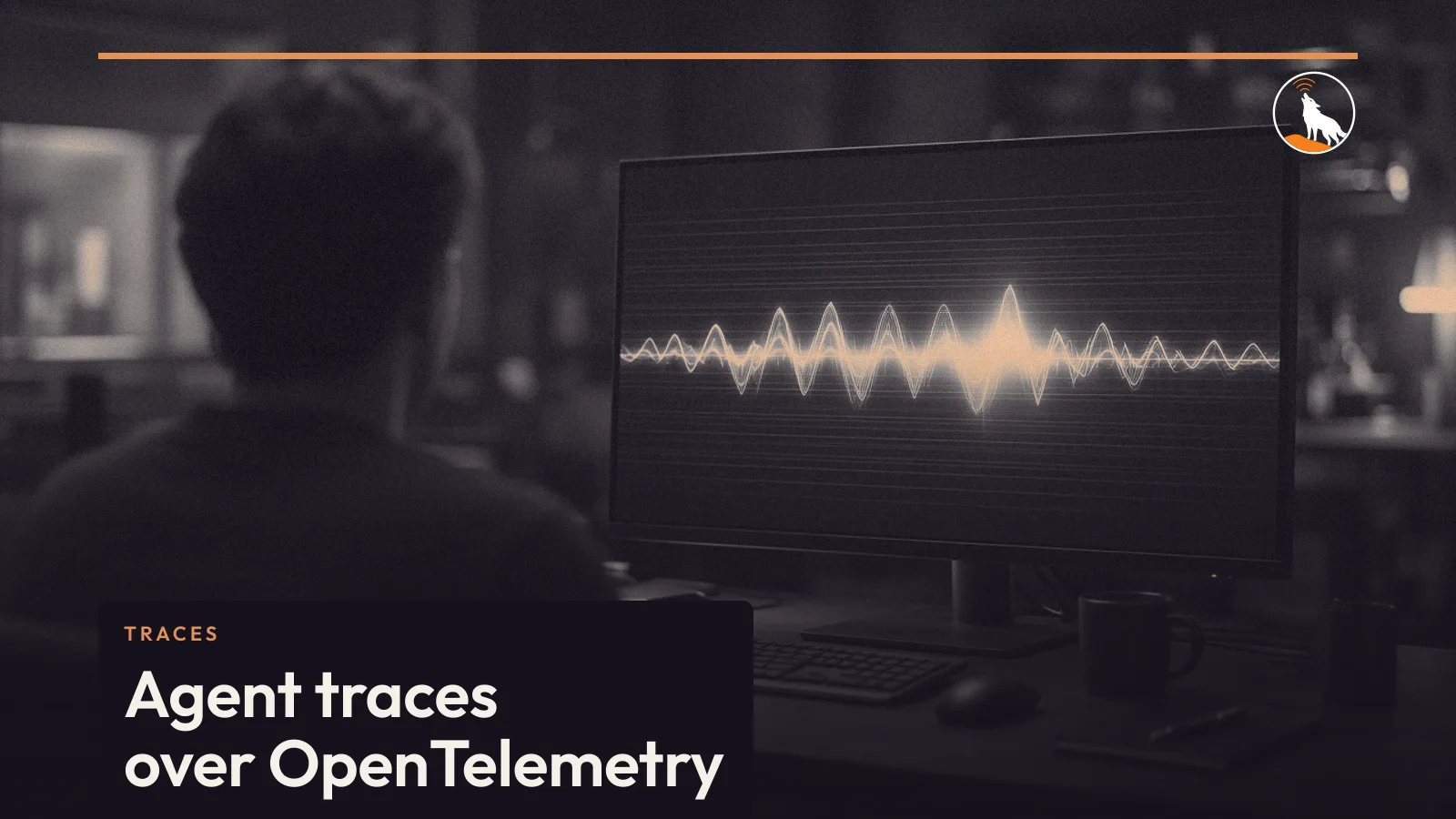 A generated trace monitor, graded navy and orange, with the OpenTelemetry title.