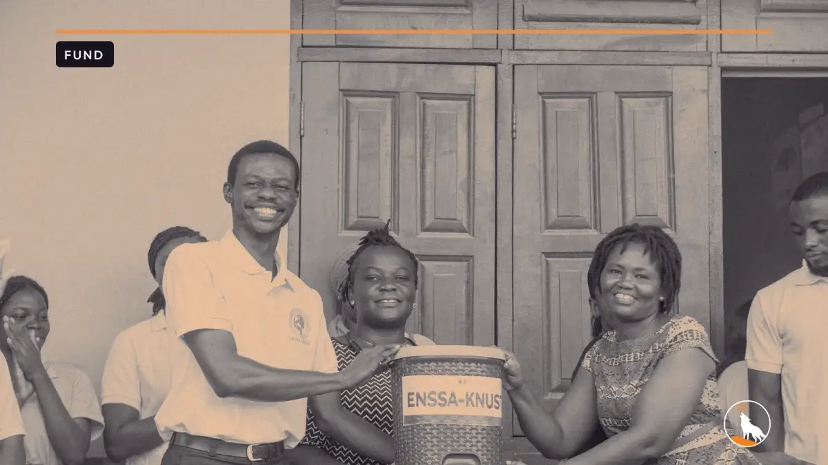 A donation of goods to a school, graded navy and orange, with the wolf mark.